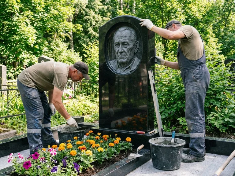Установка памятника с барельефом