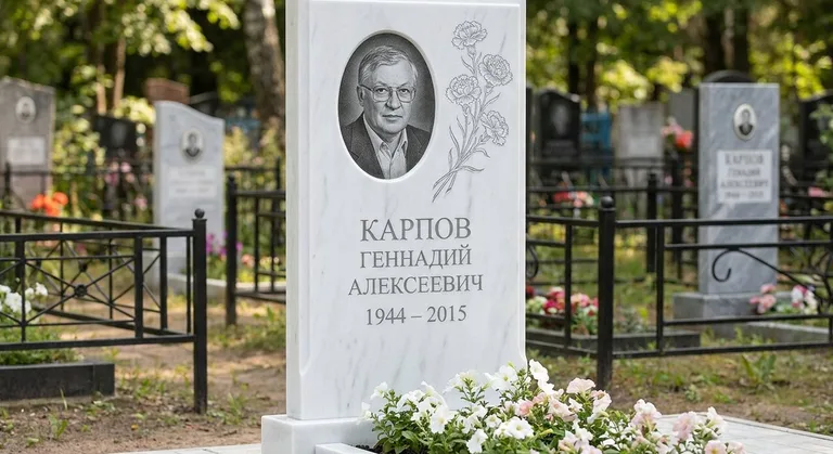 Памятник с гравировкой гвоздик — выполненная работа «Карпов» в Магнитогорске