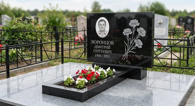 Памятник с гравировкой гвоздик — выполненная работа «Воронцов» в Магнитогорске