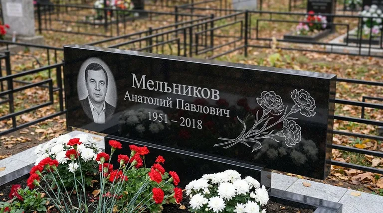 Памятник с гравировкой гвоздик — выполненная работа «Мельников» в Магнитогорске