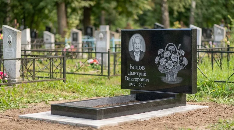 Памятник с гравировкой гвоздик — выполненная работа «Белов» в Магнитогорске