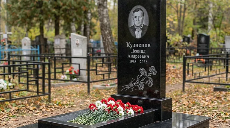 Памятник с гравировкой гвоздик — выполненная работа «Кузнецов» в Магнитогорске