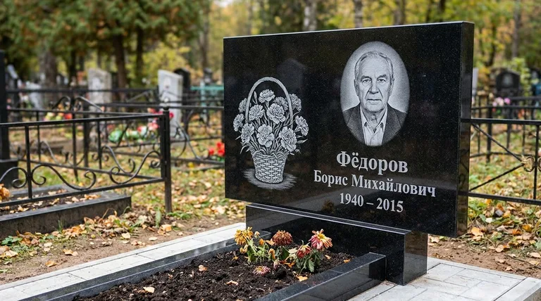 Памятник с гравировкой гвоздик — выполненная работа «Фёдоров» в Магнитогорске