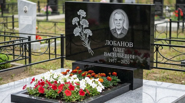 Памятник с гравировкой гвоздик — выполненная работа «Лобанов» в Магнитогорске