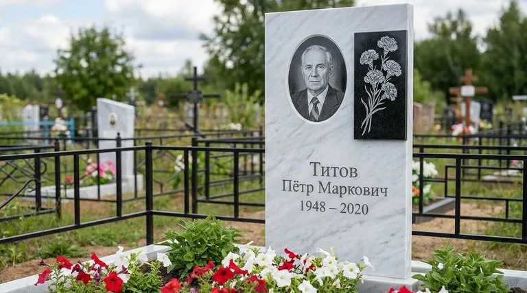 Памятник с гравировкой гвоздик — выполненная работа «Титов» в Магнитогорске