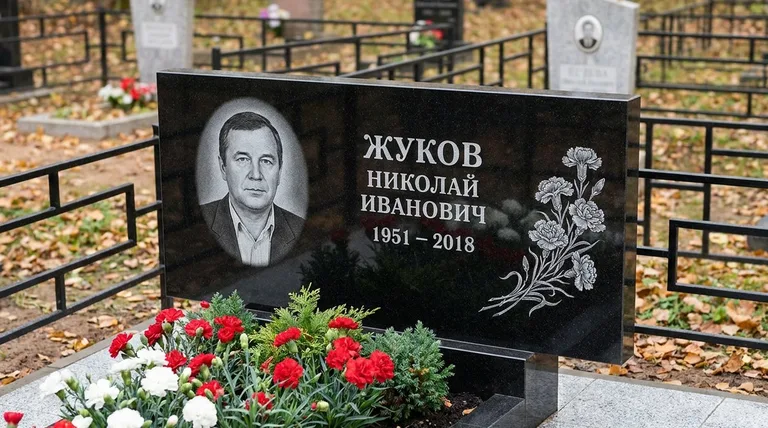 Памятник с гравировкой гвоздик — выполненная работа «Жуков» в Магнитогорске