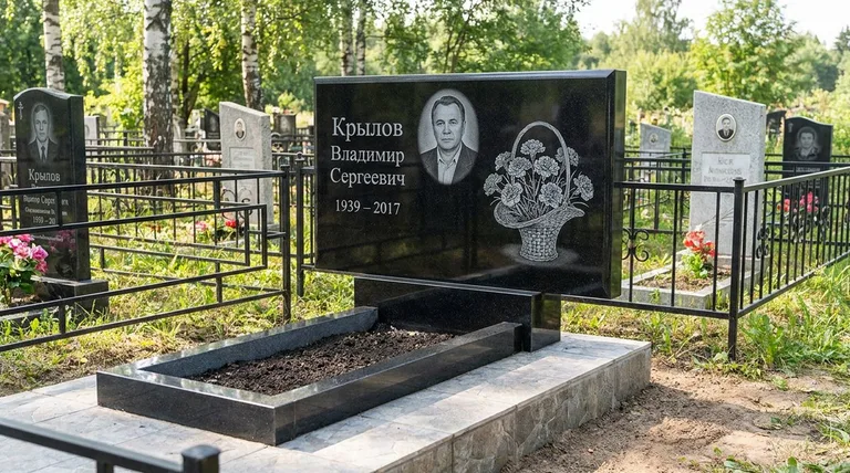 Памятник с гравировкой гвоздик — выполненная работа «Крылов» в Магнитогорске