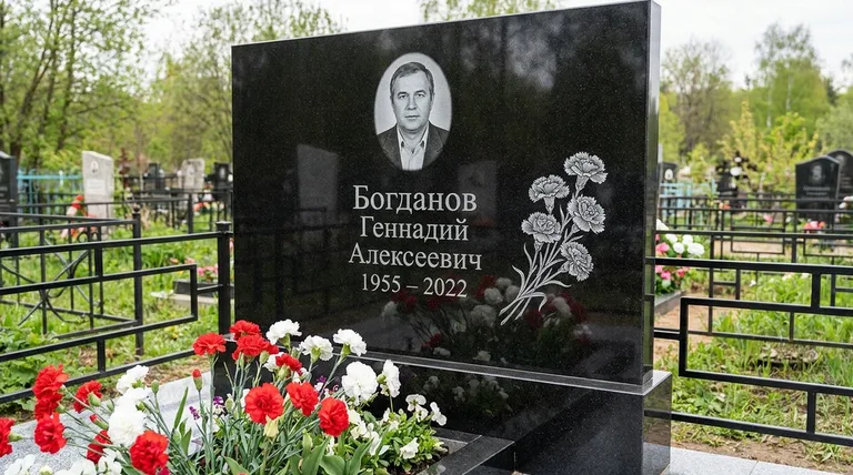 Памятник с гравировкой гвоздик — выполненная работа «Богданов» в Магнитогорске