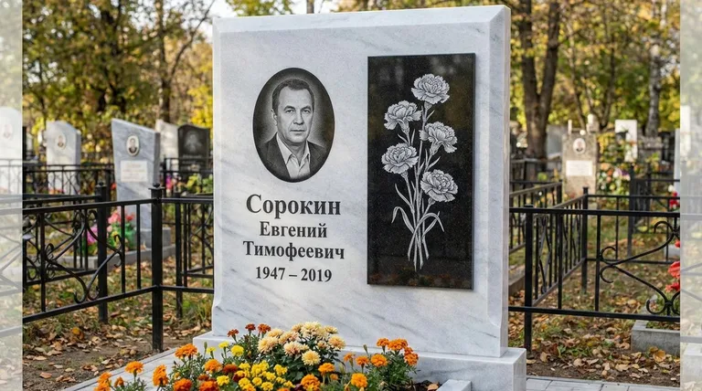 Памятник с гравировкой гвоздик — выполненная работа «Сорокин» в Магнитогорске