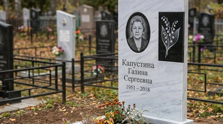 Памятник с гравировкой ландышей — выполненная работа «Капустина» в Магнитогорске