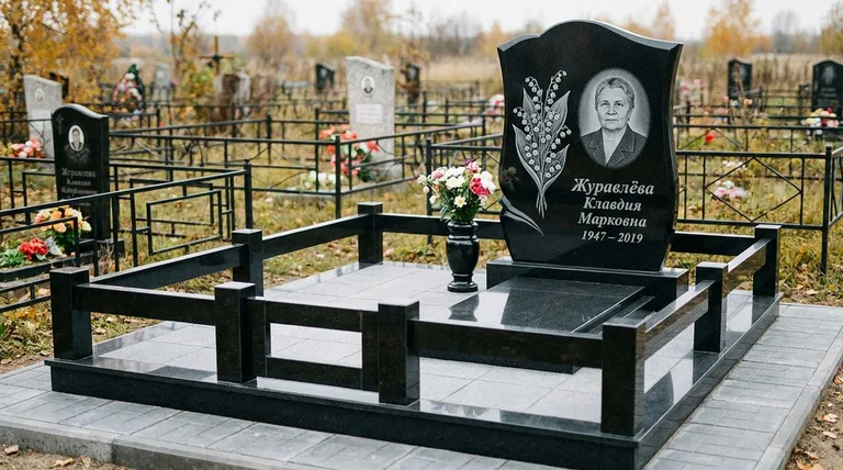 Памятник с гравировкой ландышей — выполненная работа «Журавлёва» в Магнитогорске