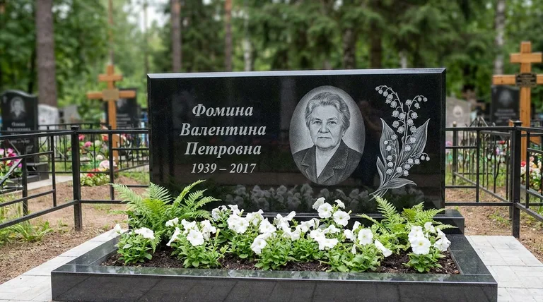 Памятник с гравировкой ландышей — выполненная работа «Фомина» в Магнитогорске