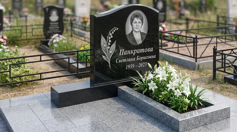 Памятник с гравировкой ландышей — выполненная работа «Панкратова» в Магнитогорске