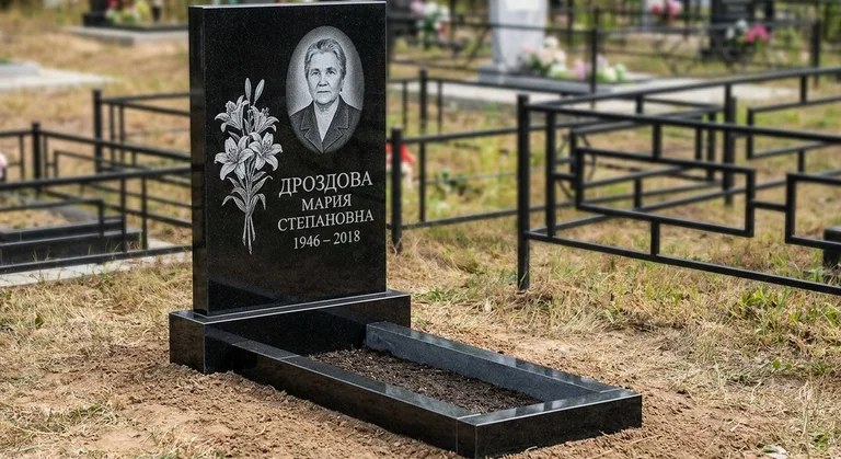 Памятник с гравировкой лилий — выполненная работа «Дроздова» в Магнитогорске