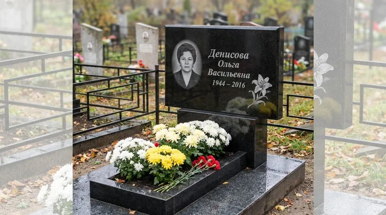 Памятник с гравировкой лилий — выполненная работа «Денисова» в Магнитогорске
