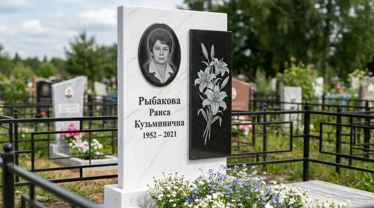 Памятник с гравировкой лилий — выполненная работа «Рыбакова» в Магнитогорске