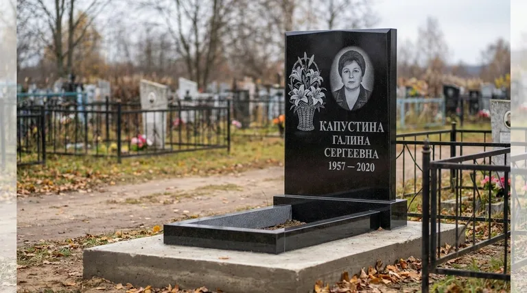 Памятник с гравировкой лилий — выполненная работа «Капустина» в Магнитогорске