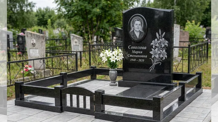 Памятник с гравировкой лилий — выполненная работа «Соколова» в Магнитогорске