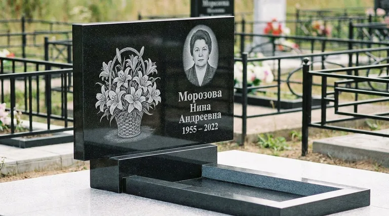 Памятник с гравировкой лилий — выполненная работа «Морозова» в Магнитогорске