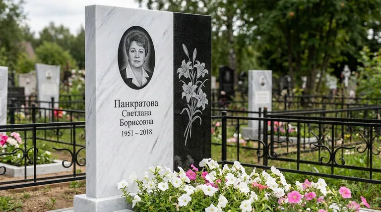 Памятник с гравировкой лилий — выполненная работа «Панкратова» в Магнитогорске