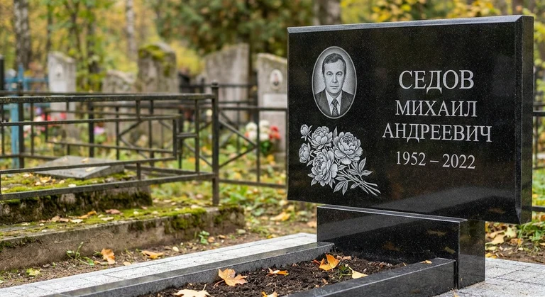 Гравировка пионов на памятник в Магнитогорске — пример работы на граните