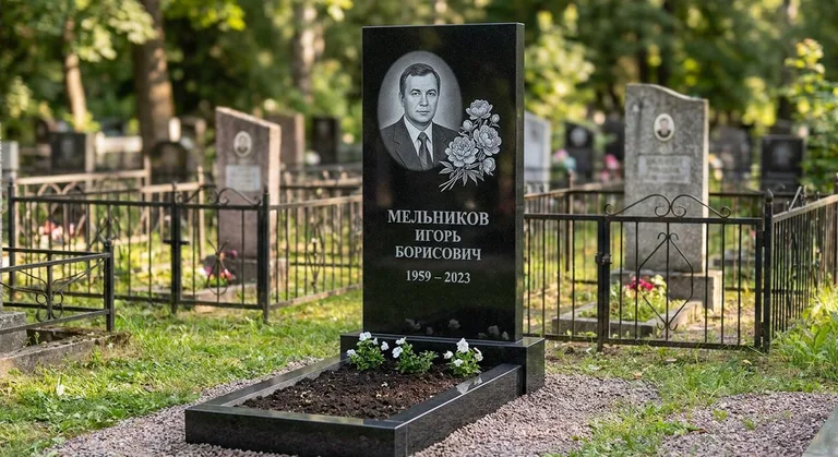 Памятник с гравировкой пионов — выполненная работа «Мельников» в Магнитогорске