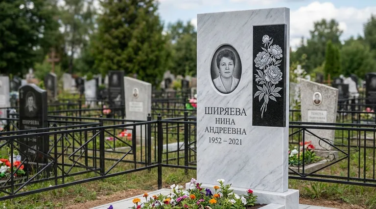 Памятник с гравировкой пионов — выполненная работа «Ширяева» в Магнитогорске