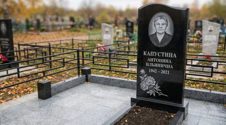 Памятник с гравировкой пионов — выполненная работа «Капустина» в Магнитогорске