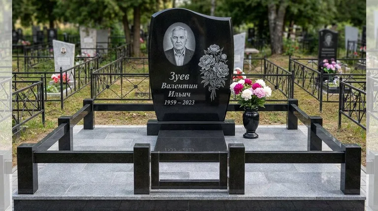 Памятник с гравировкой пионов — выполненная работа «Зуев» в Магнитогорске