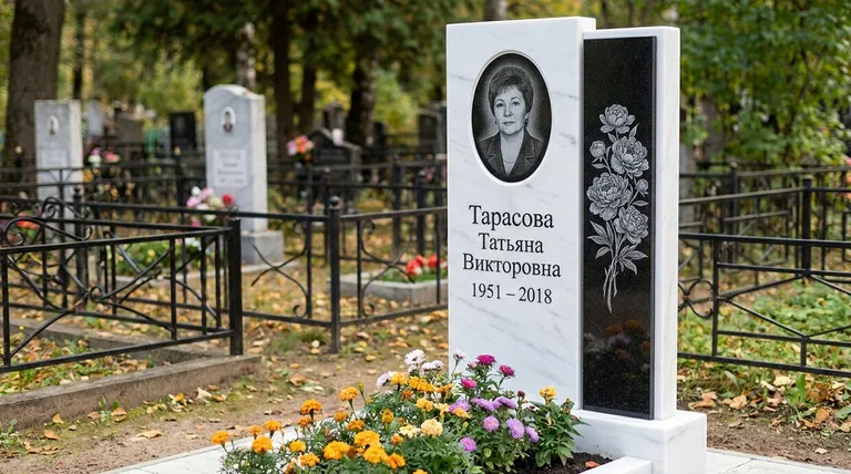 Памятник с гравировкой пионов — выполненная работа «Тарасова» в Магнитогорске