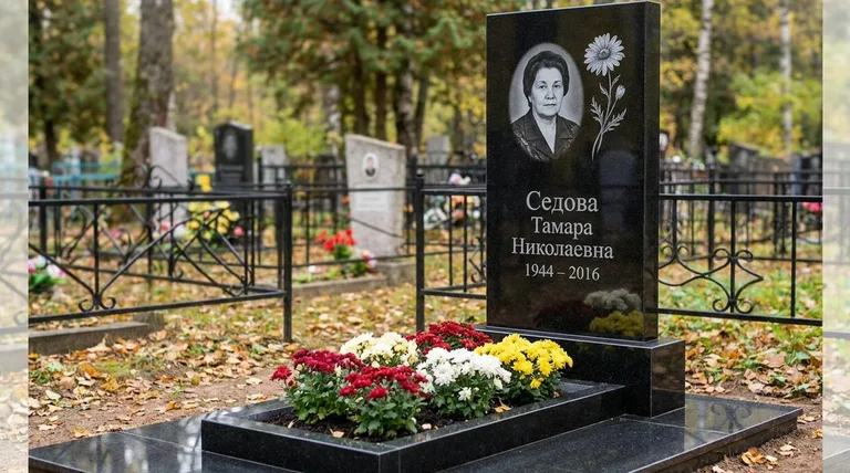 Памятник с гравировкой ромашек — выполненная работа «Седова» в Магнитогорске
