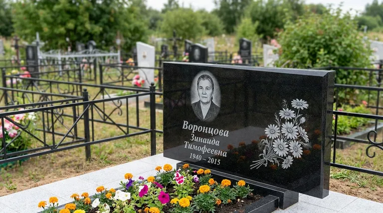 Памятник с гравировкой ромашек — выполненная работа «Воронцова» в Магнитогорске