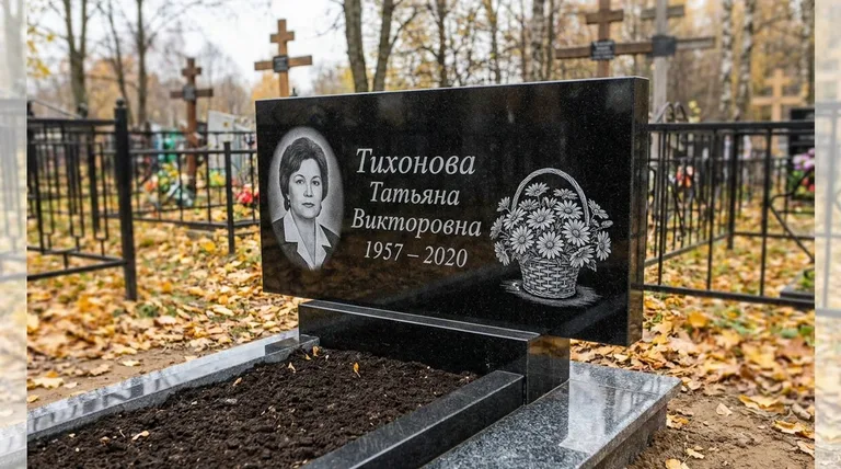 Памятник с гравировкой ромашек — выполненная работа «Тихонова» в Магнитогорске