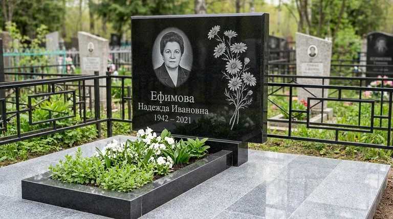 Памятник с гравировкой ромашек — выполненная работа «Ефимова» в Магнитогорске