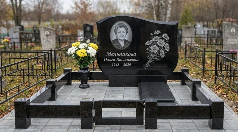 Памятник с гравировкой ромашек — выполненная работа «Мельникова» в Магнитогорске