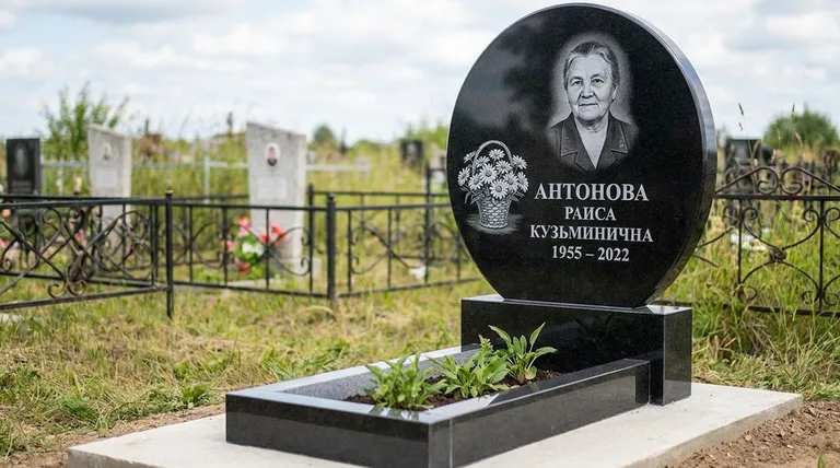 Памятник с гравировкой ромашек — выполненная работа «Антонова» в Магнитогорске