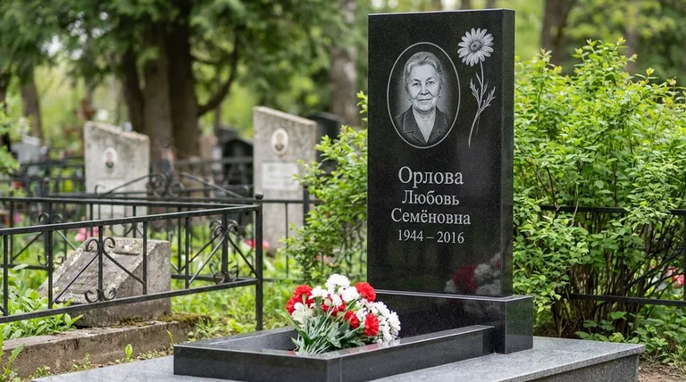 Памятник с гравировкой ромашек — выполненная работа «Орлова» в Магнитогорске
