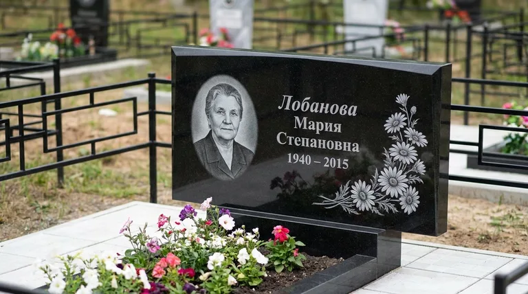 Памятник с гравировкой ромашек — выполненная работа «Лобанова» в Магнитогорске