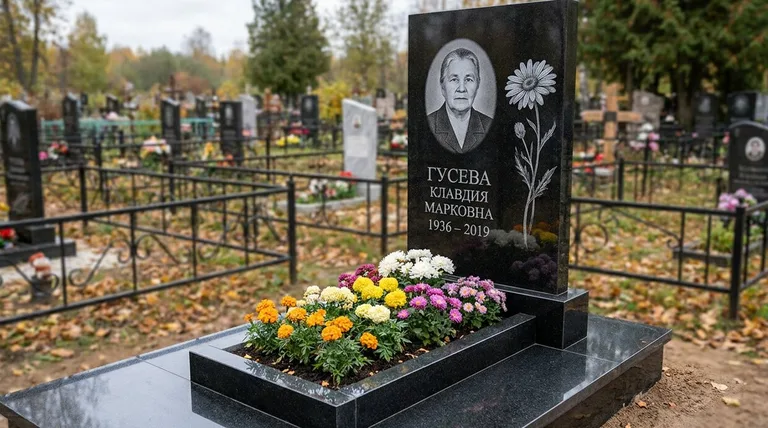 Памятник с гравировкой ромашек — выполненная работа «Гусева» в Магнитогорске