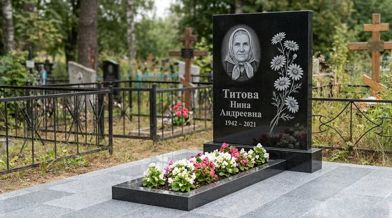 Памятник с гравировкой ромашек — выполненная работа «Титова» в Магнитогорске