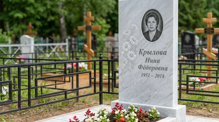 Памятник с гравировкой ромашек — выполненная работа «Крылова» в Магнитогорске