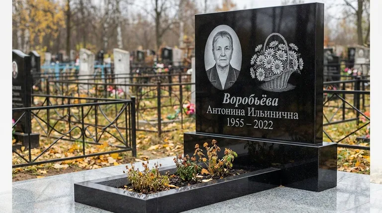 Памятник с гравировкой ромашек — выполненная работа «Воробьёва» в Магнитогорске