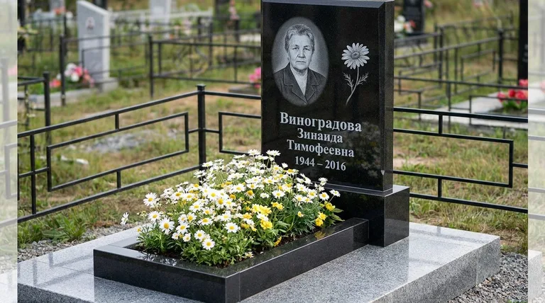 Памятник с гравировкой ромашек — выполненная работа «Виноградова» в Магнитогорске