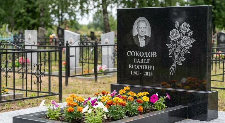 Памятник с гравировкой роз — выполненная работа «Соколов» в Магнитогорске
