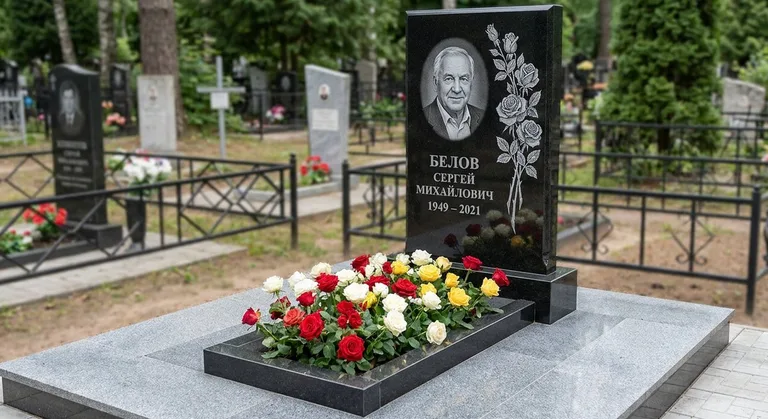 Памятник с гравировкой роз — выполненная работа «Белов» в Магнитогорске