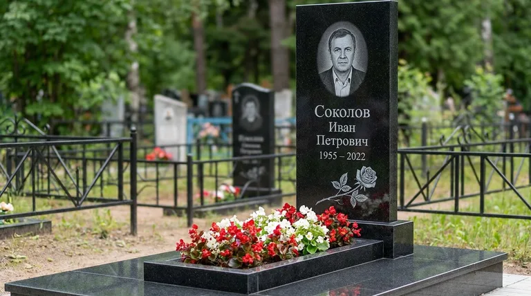 Памятник с гравировкой роз — выполненная работа «Соколов» в Магнитогорске