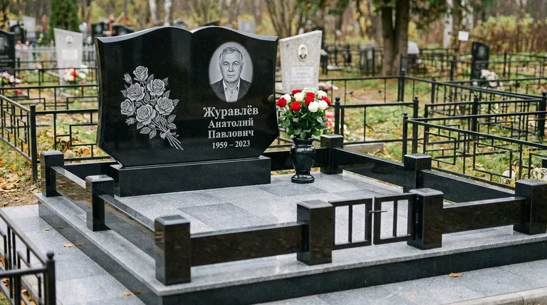 Памятник с гравировкой роз — выполненная работа «Журавлёв» в Магнитогорске