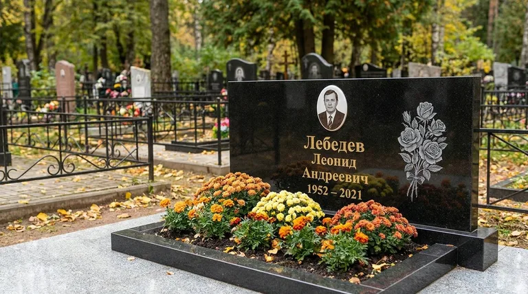 Памятник с гравировкой роз — выполненная работа «Лебедев» в Магнитогорске