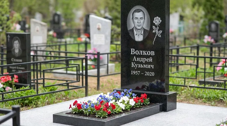 Памятник с гравировкой роз — выполненная работа «Волков» в Магнитогорске