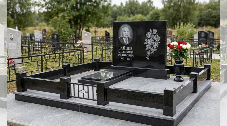 Памятник с гравировкой роз — выполненная работа «Зайцев» в Магнитогорске